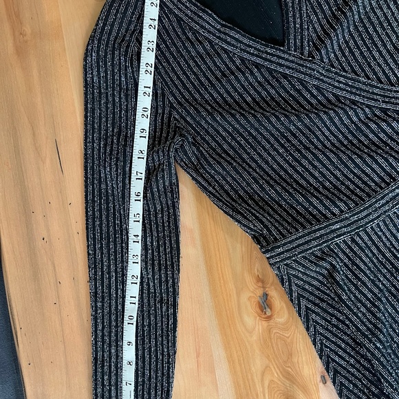 BCBG MAXAZRIA Silver on Black, Metallic lightweight knit Short Wrap Dress - Picture 5 of 14